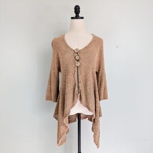Cardigan Sweater S Tan Brown Arsty Linen Cotton Fairy Whimsigoth Beach Eclectic